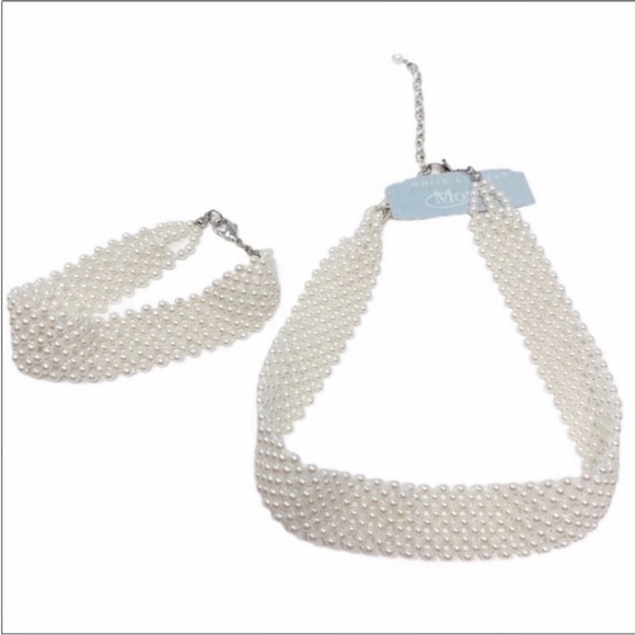 MONET vintage pearl choker necklace & bracelet - Picture 4 of 5